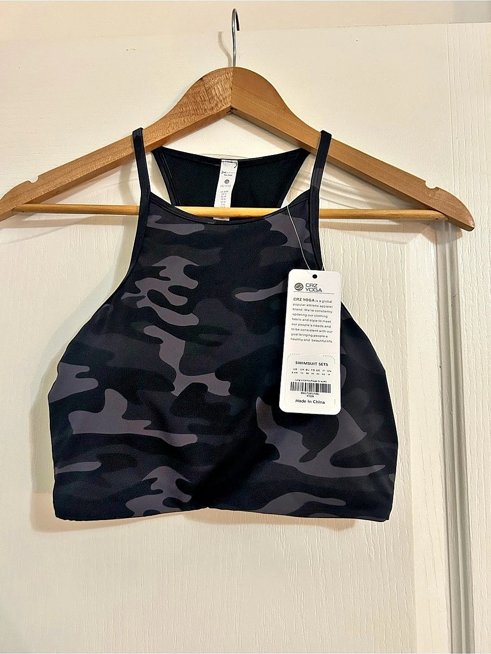 CRZ YOGA Sunshine High Neck Bikini Top Black & Gray Small